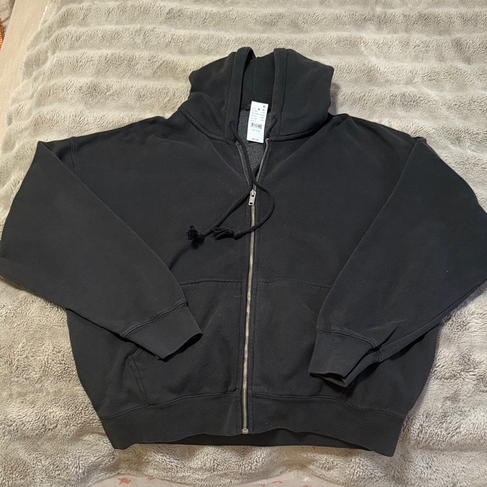 Brandy Melville Black Oversized Zip-Up Hoodie